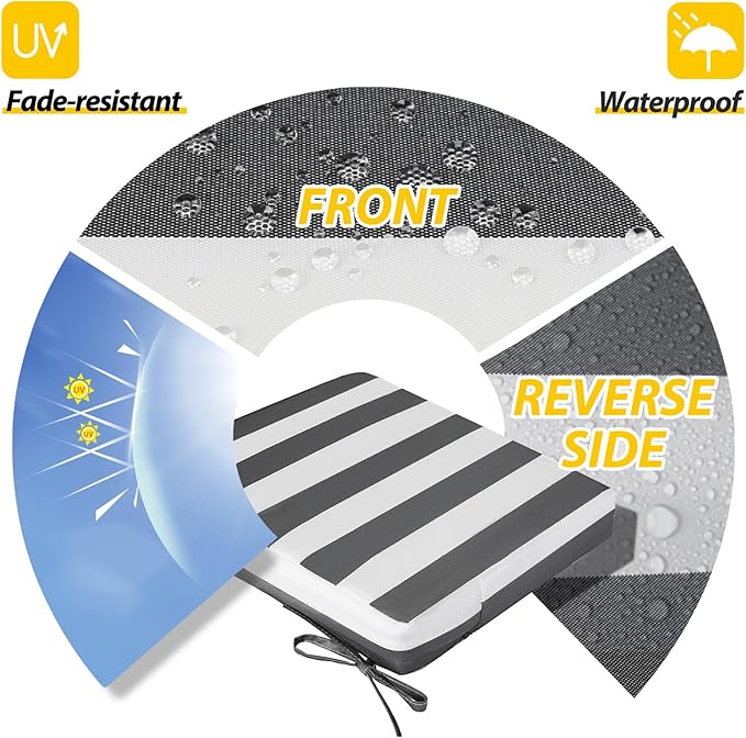 AAAAAcessories Outdoor Seat Cushions for Chairs, Waterproof, Fade-Resistant Patio Furniture Replacement Cushions, 18.5" x 16" x 3", Set of 2, Gray Cabana Stripe-VerdiqueGarden