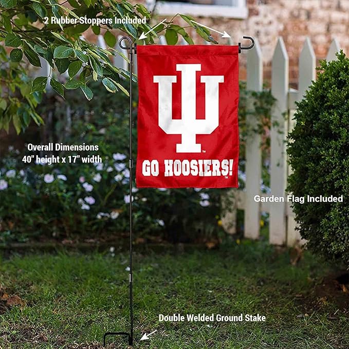 College Flags & Banners Co. Indiana Hoosiers Go Hoosiers Garden Flag with Pole Stand Holder-VerdiqueGarden