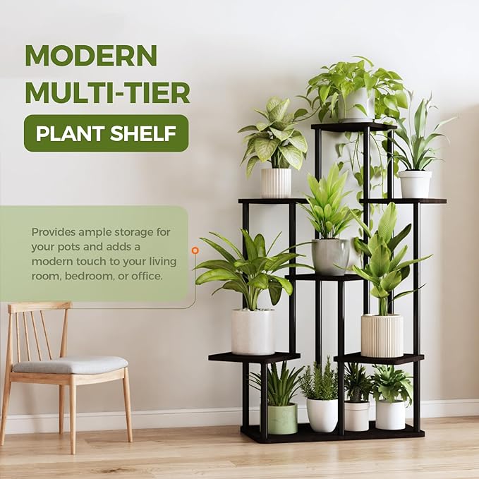 Bamworld 7 Tier Plant Stand Indoor, Large Metal Plant Shelf for Multiple Plants, Tall Tiered Flower Stand for Patio Garden Balcony Living Room Bedroom(Black)-VerdiqueGarden