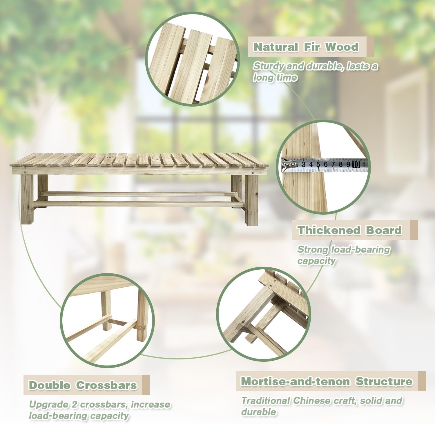 Outdoor Garden Bench, 3-Person Wood Patio Bench Weatherproof Outdoor Backless Bench, Anti-Corrosion and Anti-Rust Garden Benches for Garden Lawn Porch Park Backyard (Natural,47.25''/120cm)-VerdiqueGarden