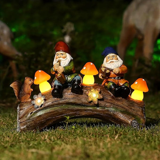 Funny Garden Gnome Statue Solar Powered Mushroom Figurine with Squirrel Gnome Durable Resin Outdoor Decoration for Patio Yard Lawn Ornament Housewarming Gift-VerdiqueGarden