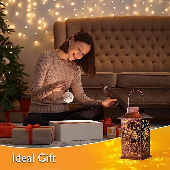 Homemory Mushroom Solar Lanterns Waterproof, Metal Hanging Hollowed-Out Metal Decor Lantern, LED Outdoor Decoration for Outside LED Lanternse for Yard, Backyard, Porch, Lawn-VerdiqueGarden