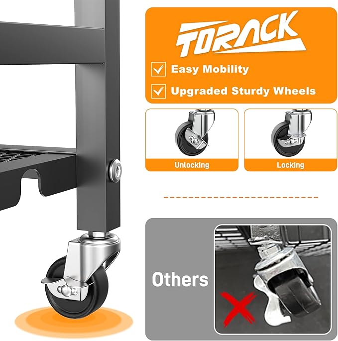 TORACK Garden Tool Organizer Stand with Wheels, Rakes Shovels Yard Tools Stand for Garage, Shed, Garden, Indoor/Outdoor Long-Handled Tools Cart-VerdiqueGarden