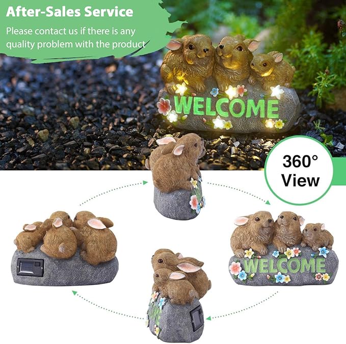 Solar Rabbits with Welcome Sign - Outdoor Bunny Decor with Solar LED Lights - Rabbit Garden Decor & Outdoor Light-Up Gifts for Women, Moms or Birthdays-VerdiqueGarden