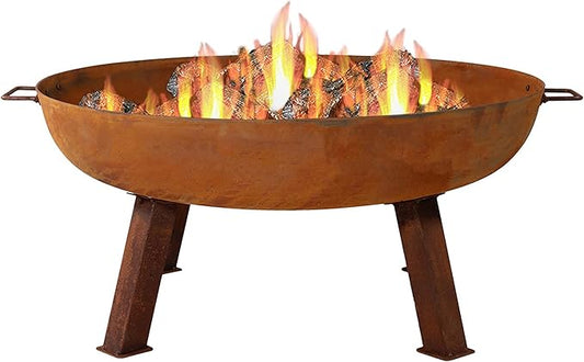 Sunnydaze 34-Inch Cast Iron Heavy-Duty Fire Pit for Outside - Wood-Burning Outdoor Fire Pit Bowl with Handles - Oxidized Finish-VerdiqueGarden