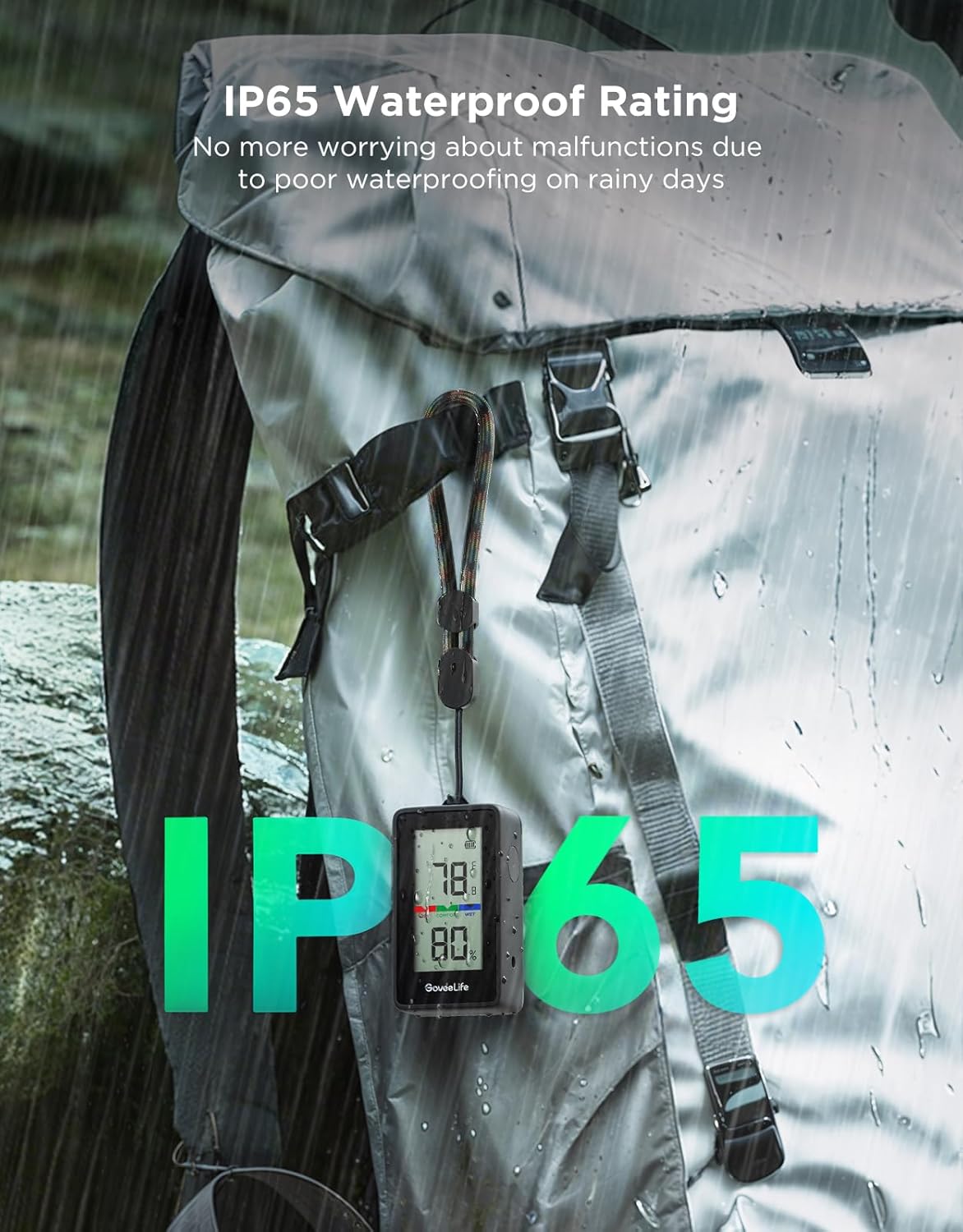 GoveeLife Outdoor Thermometer Hygrometer IP65 Waterproof, Standalone Digital Display, 197ft Buletooth Range, Notification Alerts, 2 Years Data Storage Export, for Camping, Hiking, Patio, Greenhouse-VerdiqueGarden