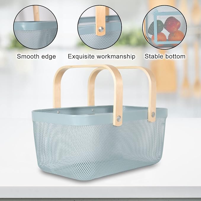 Garden Harvest Basket,Delicate Harvest Basket for Garden Vegetables,Practical Metal Mesh Wire Basket with Handle Suitable for Bathroom,Cabinet,Kitchen(Blue)-VerdiqueGarden