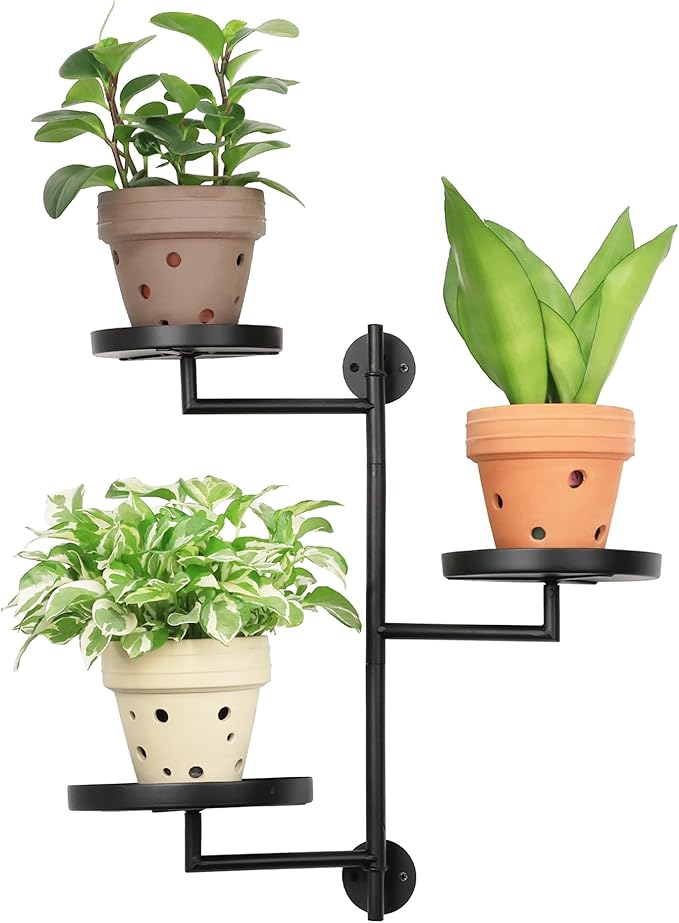 Rotating Window Wall Plant Shelves Stand Holder, 3 Tiered Metal Floating Plant Shelf Hanger Indoor , Window Sill Gifts-VerdiqueGarden