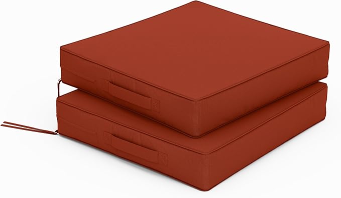 Patio Chair Cushions 17 X 16 X 3 Inch Waterproof Outdoor Seat Cushions for Patio Furniture, Outdoor Sofa Couch Pads with Ties & Handle, Set of 2, Terra Red-VerdiqueGarden