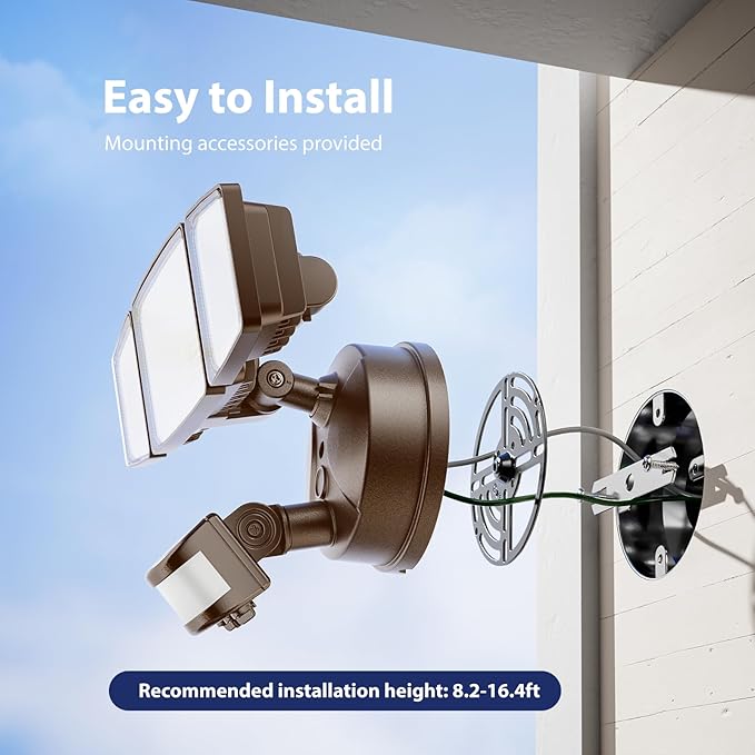 Onforu 65W LED Security Lights Motion Sensor Light Outdoor, 6500LM, 6500K, IP65 Waterproof, Flood Light Outdoor Motion Detector with Adjustable 3 Head, Hardwired Wall Light for Entryway, Yard (Brown)-VerdiqueGarden