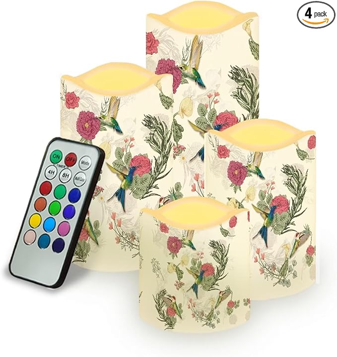 Ystardream Hummingbird Electric Candles Battery Operated Vintage Elegant Flameless Flickering Candles with Remote Control Timer for Christmas,Thanksgiving,Party Wedding Decoration,4 Pack-VerdiqueGarden