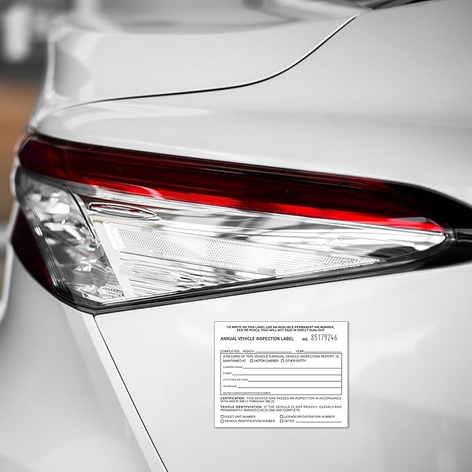 Annual Vehicle Inspection Label 50 Pack Interior Vehicle Inspection 2-Ply Adhesive Vinyl with Mylar Laminate 5" x 4" Meet DOT Requirements-VerdiqueGarden