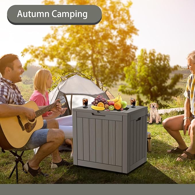 35 Gallon Outdoor Storage Box Waterproof Lockable Resin Deck Box Large, Patio Storage Bin for Pool Accessories Cushion Furniture, Garden Tools, UV-Resistant Outside Delivery Grey-VerdiqueGarden