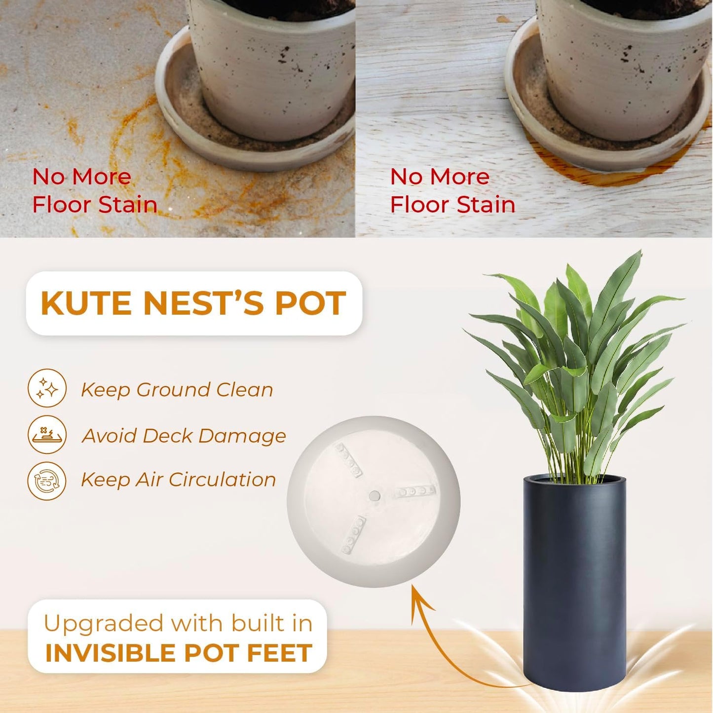 19.5"H x 9.8"D Tubo Fiberstone Cylinder Tall Planter with Drainage Hole, Smooth Finishes, Weather Resistant for Indoor and Outdoor Use, Included 2 Extra Coco Mats (Black, 8.2" Pot Opening)-VerdiqueGarden