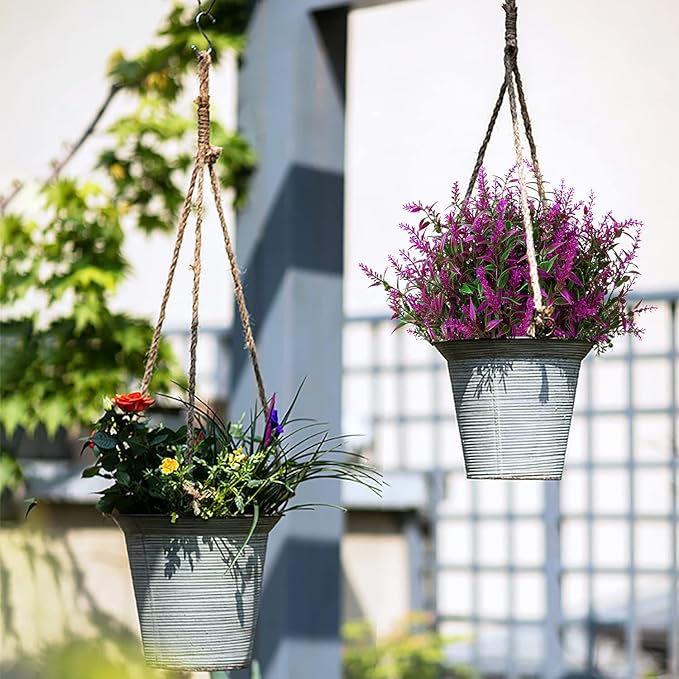 8 Pack Artificial Plants Flowers Grass Shrubs Lavender No Fade Faux Plastic Flowers Outdoor for Farmhouse Garden Porch Patio Indoor Wedding Decoration Greenery Fake Plants uv Resistant-VerdiqueGarden