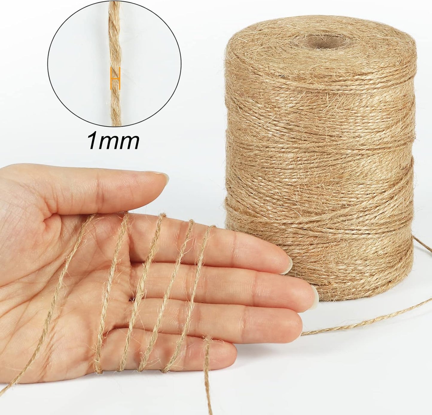 Tenn Well Natural Jute Twine, 984 Feet 2Ply 1mm Thin Brown Twine String for Crafts, Crocheting, Gift Wrapping, Gardening, Farmhouse Decor, Christmas Ornaments-VerdiqueGarden