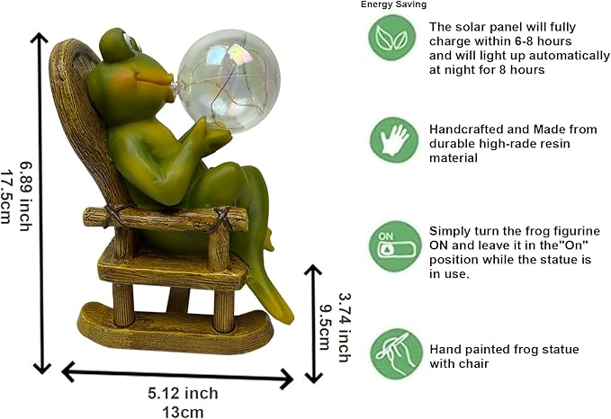 Funoasis Garden Outdoor Frog with Solar Powered Lamp Unique Gifts for Mom Outside Decor for Lawn Balcony Home Ornaments-VerdiqueGarden