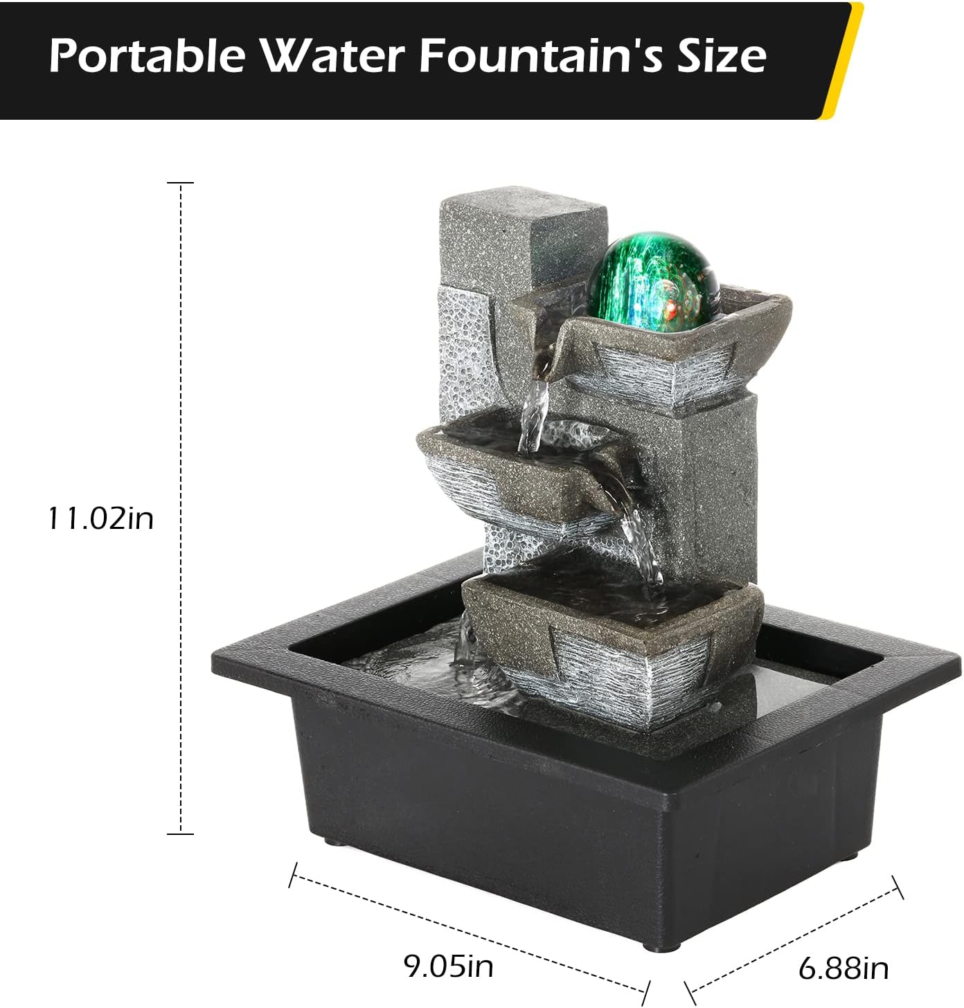 Dyna-Living Water Fountains Indoor Desktop Fountain Relaxation Waterfall Indoor Portable Feng Shui Fountain with LED Light Home Decoration-VerdiqueGarden