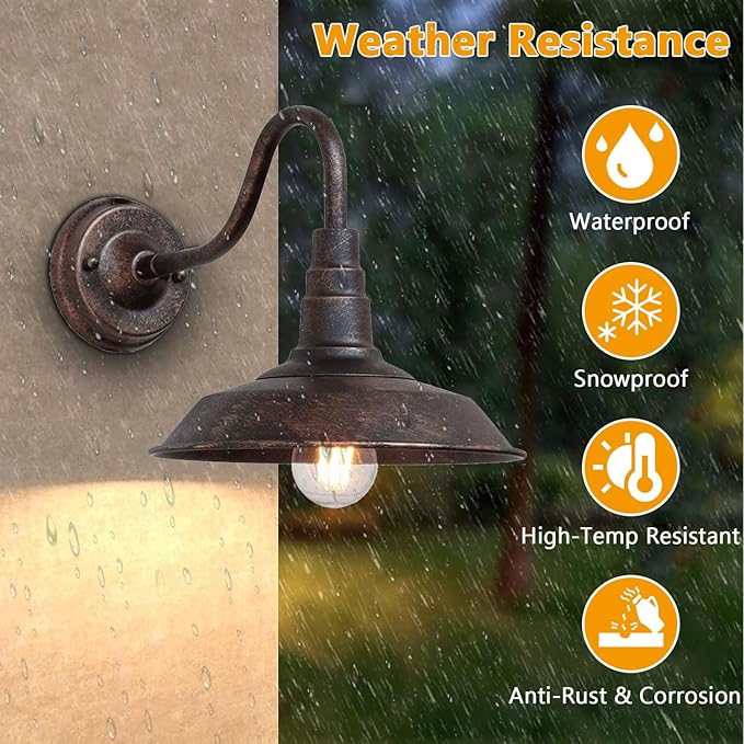 Outdoor Wall Light, 9.8" Iron Art Gooseneck Wall Lanterns, E26 Retro Barn Lights, Indoor and Outdoor Wall Mounted Lighting Waterproof Wall Sconce Light, for Porch, Garage-VerdiqueGarden
