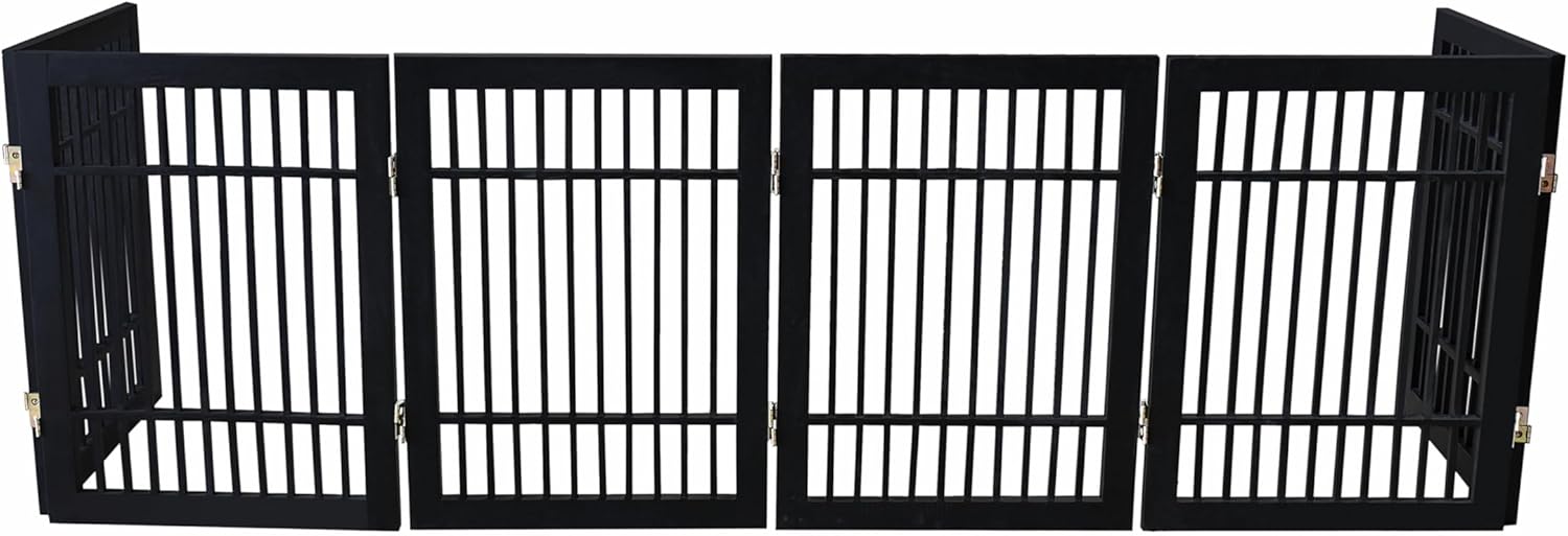 Pet Dog Gate Strong and Durable Freestanding Folding Acacia Hardwood Portable Wooden Fence Indoors or Outdoors by Urnporium (Black Pet Gate, 6 Panel 24" Tall)-VerdiqueGarden