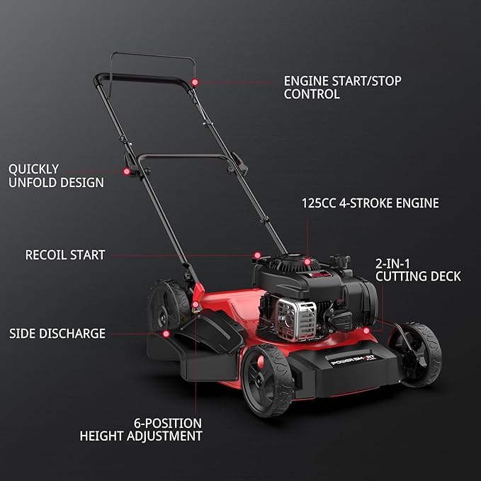 PowerSmart 21 in. Gas Lawn Mower with 125cc Briggs and Stratton E300 Engine, 2-in-1 Push Mower with Mulching & Side-Discharge-VerdiqueGarden