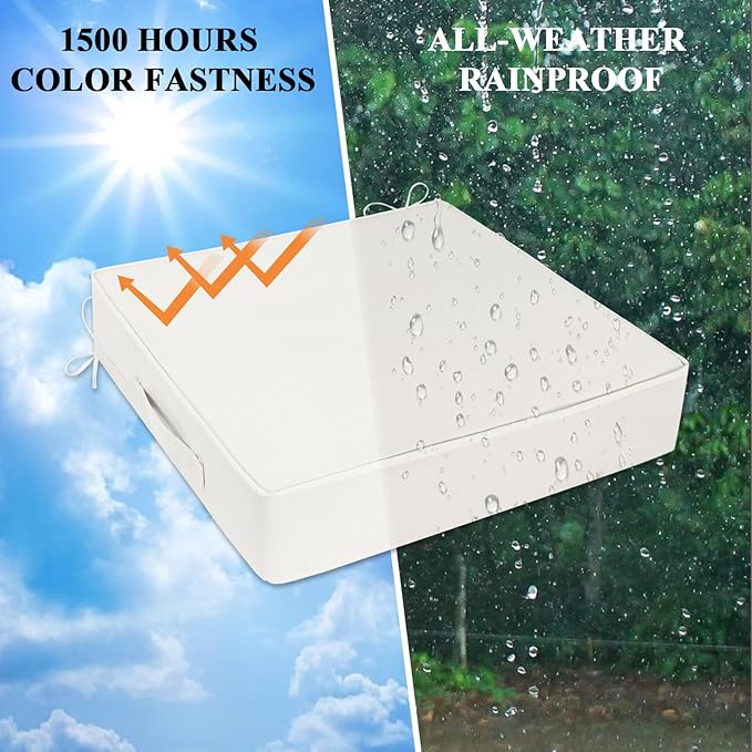 Outdoor Chair Cushions Set of 2 for Patio Furniture 22x22x4 Inch Waterproof Patio Chair Cushion 3 Year Color Fastness Square Elastic Foam Garden Sofa Couch Pads with Ties and Handle,Beige-VerdiqueGarden