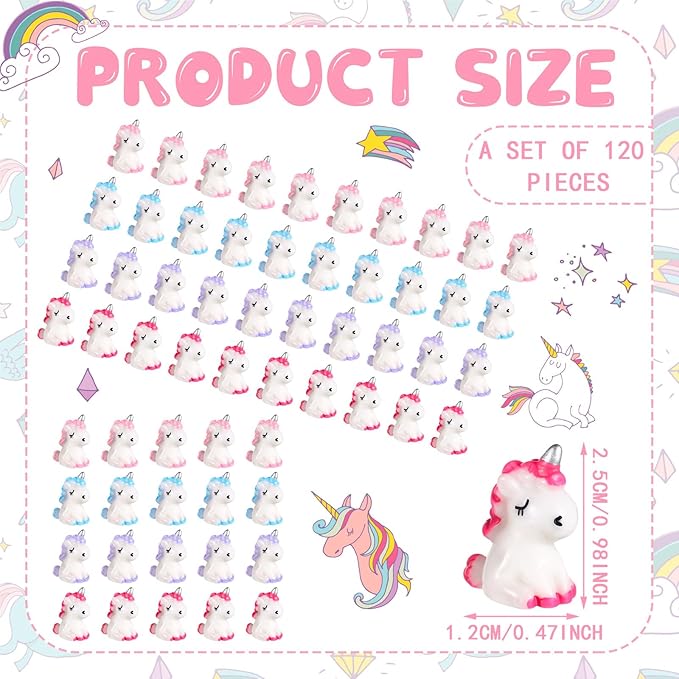 Barydat 120 Pcs Micro Unicorn Miniature Figurines Garden Moss Landscape Mini Resin Animals Unicorn Cake Topper DIY Terrarium Crafts Ornament Accessories for Home Dollhouse Decoration, 4 Colors-VerdiqueGarden
