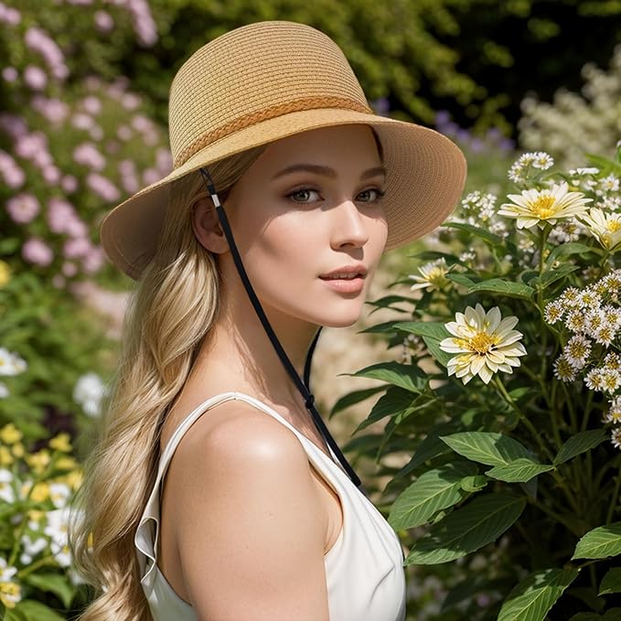 Beach Sun Straw Hats for Women, Summer Sun Protection Foldable Packable Wide Brim Hat-VerdiqueGarden