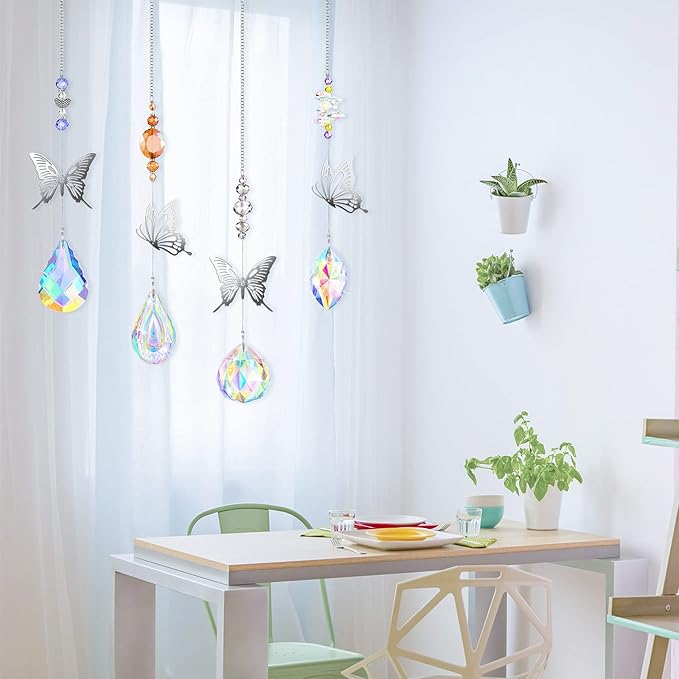 Hicarer 7 Pieces Crystals Suncatcher Butterfly Prism Sun Catchers Colorful Crystal Chandelier Rainbow Pendant Christmas Tree Decor Wall Hanging Window Ornament-VerdiqueGarden