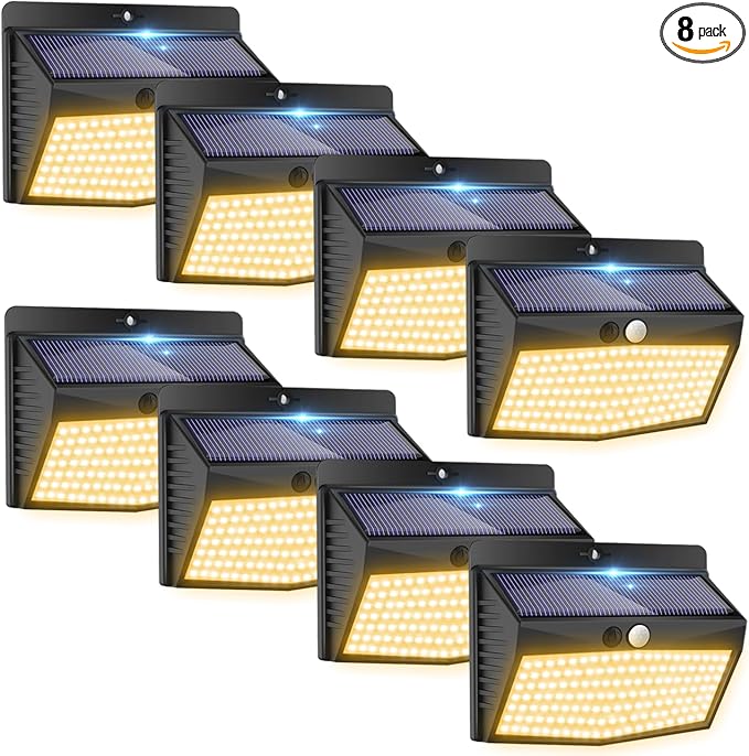 [138 LED/8 Packs] Solar Motion Sensor Lights Outdoor Waterproof with 3 Lighting Modes Solar Wall Lights Solar Security Powered Lights for Garden Fence Yard Deck Garage, Warm White-VerdiqueGarden