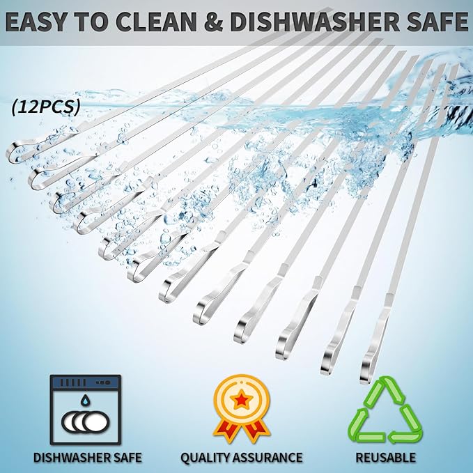 Kabob Skewers 17" Stainless Steel Long BBQ Barbecue Skewers, Flat Metal Kebob Sticks Wide Reusable Grilling Skewers for Meat Chicken,Set of 12 with Storage Bag-VerdiqueGarden