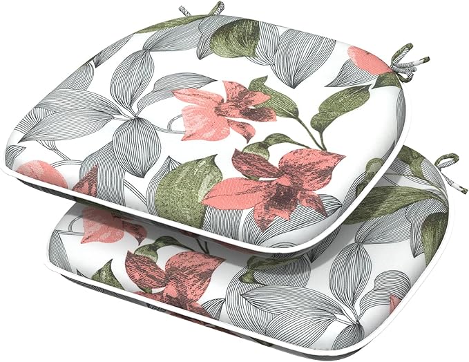 Indoor/Outdoor Chair Cushions 16x17 Inch, Patio Chair Cushions with Ties, All Weather Seat Cushions for Patio Furniture Home Garden Chair Use, Set of 2, Clemens Noir Pink-VerdiqueGarden