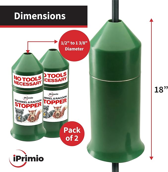 iPrimio 18" Squirrel Baffle – Easy Install Wrap Around Design: Durable Weather-Resistant Bird Feeder Baffle for Poles, Protects Hanging Feeders, No-Tool Setup, 2 Pack-VerdiqueGarden