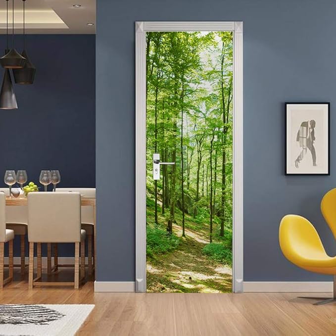 3D Door Wallpaper Self-Adhesive Door Sticker - Forest - Door Poster Premium PVC Waterproof Wall Sticker for Bedroom Living Room Door Decoration Wallpaper 95 x 200 cm-VerdiqueGarden