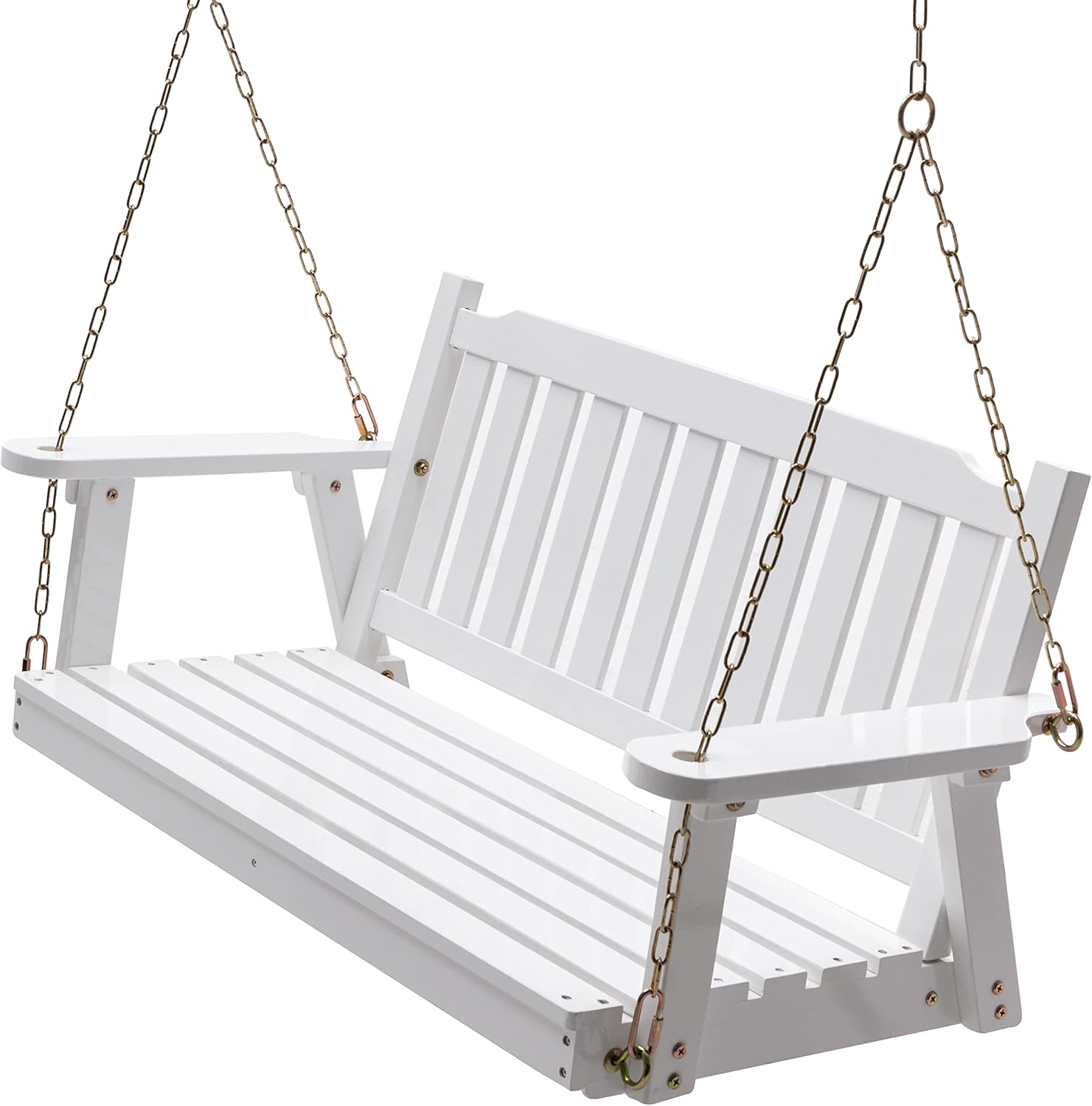 Anraja Wooden Porch Swing 2-Seater, Bench Swing with Hanging Chains, Heavy Duty 800 LBS, for Outdoor Patio Garden Yard, 4 Ft, White-VerdiqueGarden