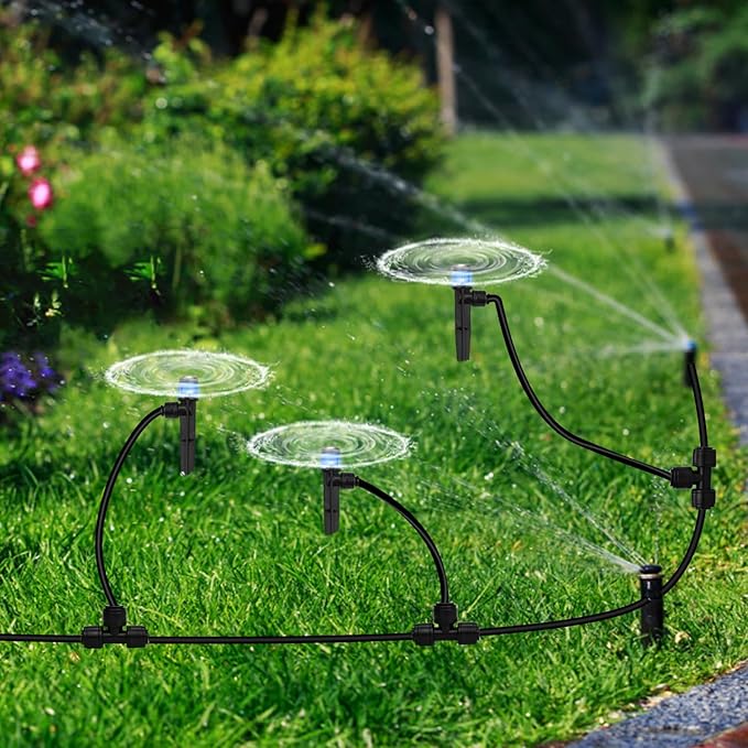 100FT PE Drip Irrigation Tubing, 1/4 inch Blank Distribution Tubing with 10PCS 1/4" Drip Irrigation Tee Connectors for Quick Connector Irrigation System-VerdiqueGarden