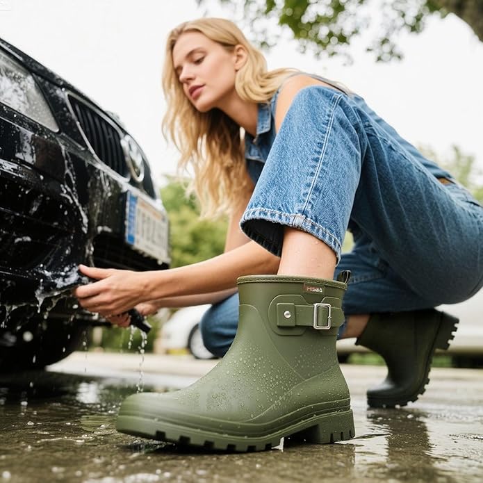 HISEA Women's Ankle Rain Boots Waterproof, Fashion Short Garden Shoes Anti-slip for Women with Comfortable Insole-VerdiqueGarden