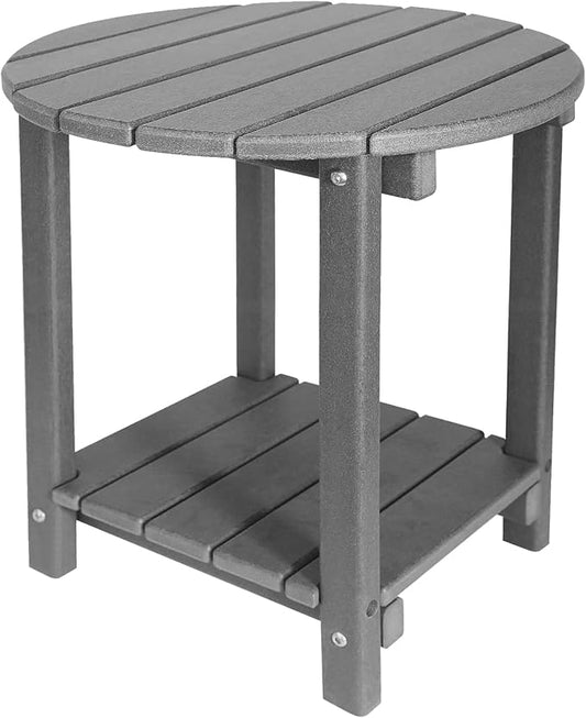 Adirondack Round Outdoor Side Table 2-Tier Storage Patio Side Table, HDPE End Tables for Backyard Pool Porch Garden Lawn (Grey)-VerdiqueGarden