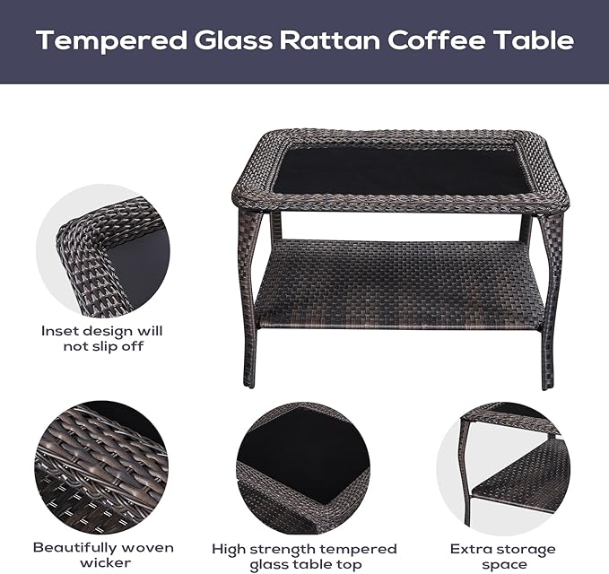 Outdoor Furniture Sectional Sofa L Shaped Couch - Patio Wicker Set with 2 Swivel Glider Chairs, 5 Piece Rattan Patio Conversation Sets with Blue Cushion for Deck Backyard Sunroom-VerdiqueGarden