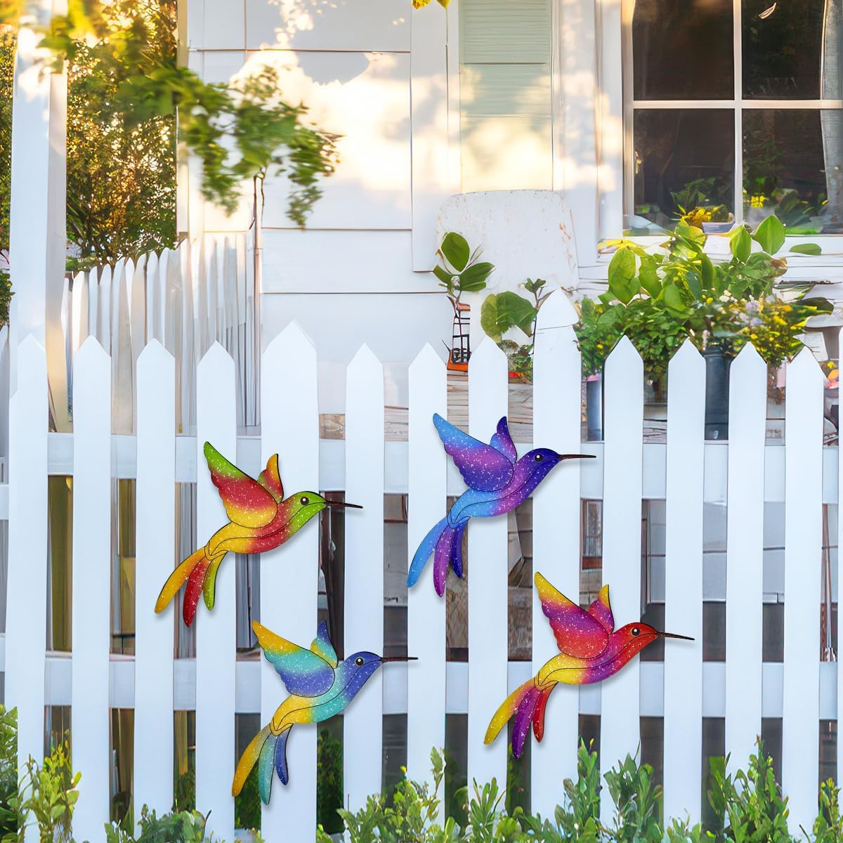 Metal Hummingbird Wall Decor,Outdoor Fence Birds Art Decoration,Hanging Decorations for Garden,Yard,Patio Balcony,Great Gifts for Family Friends(4 Pack)-VerdiqueGarden
