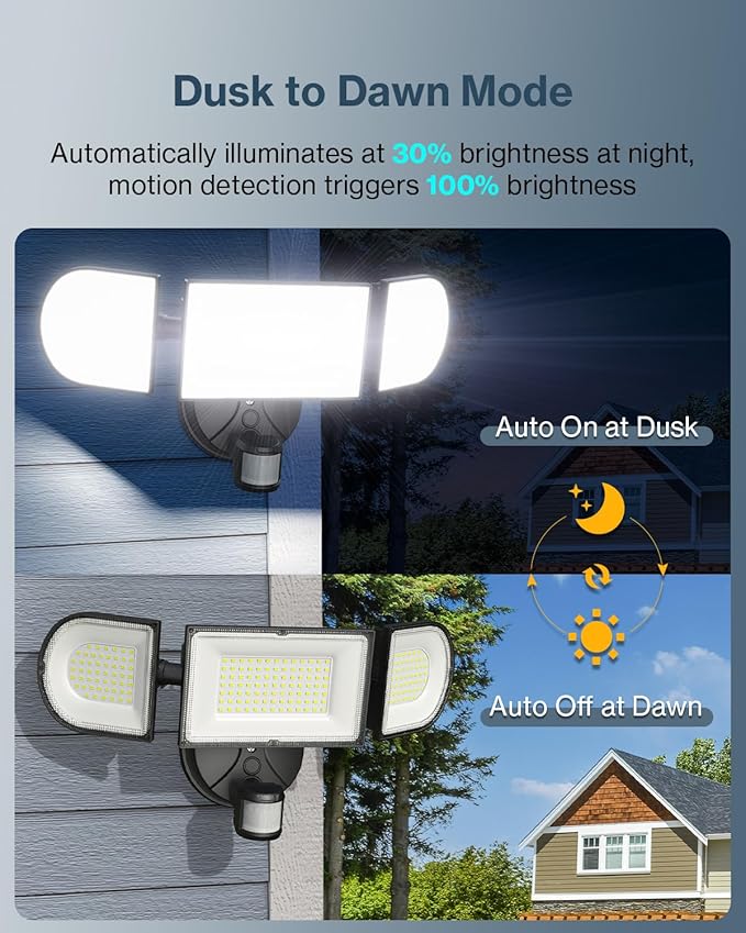 Olafus 180W Motion Sensor Outdoor Lights, 18000lm Dusk to Dawn LED Flood Lights Outdoor Wired, 6500K Daylight Motion Lights for Outside, IP65 Waterproof Exterior Security Light, Black-VerdiqueGarden