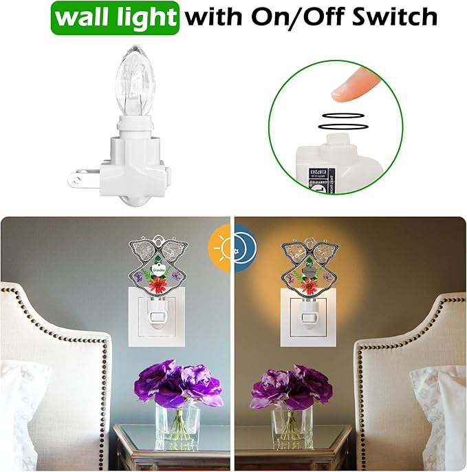 KY&BOSAM Night Light Grandma Stained Glass Angel Night Lights Plug Into Wall with Real Flower in Glass and Metal Charm Night Light for Nursery Bedroom Bathroom Accent Lite Elegant Home Decoration-VerdiqueGarden