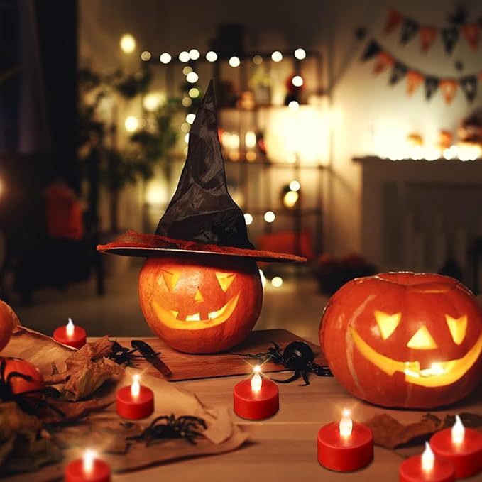 Tea Light Candles with Remote Control,50pack Flickering Flameless LED Candle,Long Lasting 400+Hours,Battery Operated with Timer for Home Decoration Seasonal &Festival Celebration Red-VerdiqueGarden