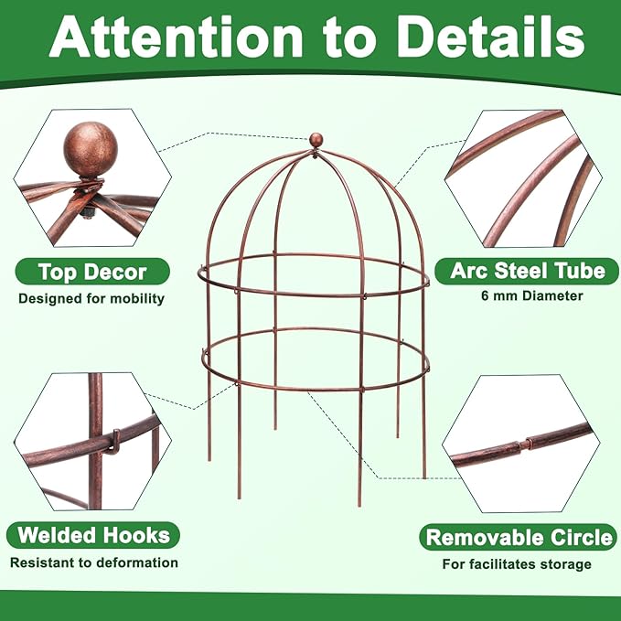 1 Pcs Jardin Bird Cage Plant Support 24" H Large Sturdy Grow-Through Flower Support Peony Cage Climbing Plant Support Trellis Sculptural Garden Decor for Perennial Flowers Vintage Gold-VerdiqueGarden