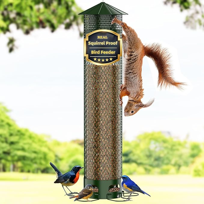 Lager Bird Feeder,Metal Squirrel Proof Bird Feeders for Outdoors Hanging 6.5LB Capacity,Easily Beat Squirrels,Attracting Finch,Cardinal,Chickadee-VerdiqueGarden