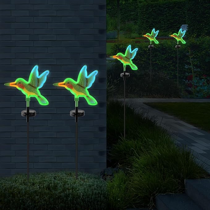 Hummingbird Solar Garden Decor,Hummingbird Outdoor Solar Lights,LED Hummingbirds Light Outside,Solar Garden Lights, Outdoor Decorations for Yard and Patio Pathway Lawn (2 Pack)-VerdiqueGarden