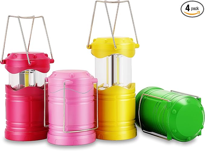 Lichamp LED Camping Lantern, 4 Pack Battery Powered Flashlight for Power Outages, Portable Collapsible Hanging Light Essential for Home, Outdoor, Emergency Lamp Survival Kit Gear for Hurricane, C1-VerdiqueGarden