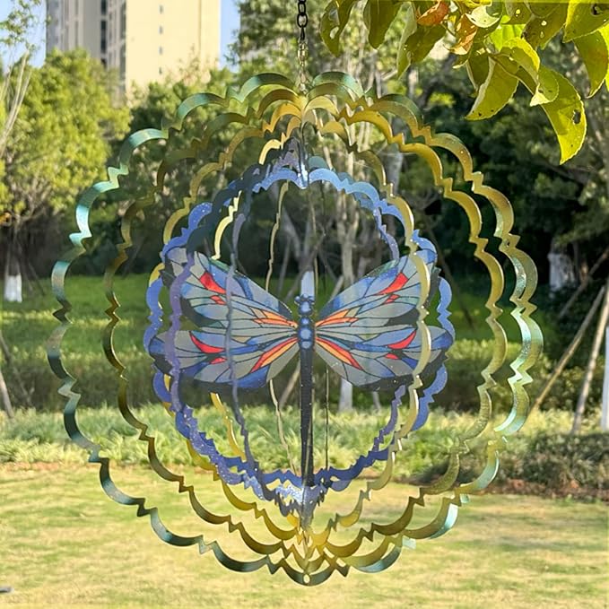 Dragonfly Metal Wind Spinners - Hanging Dragonfly Wind Spinner for Outdoor & Indoor Decorations, Dragonfly Gifts for Women Mom Grandma Wife, 12 inch 3D Wind Spinner for Ornament Gifts-VerdiqueGarden