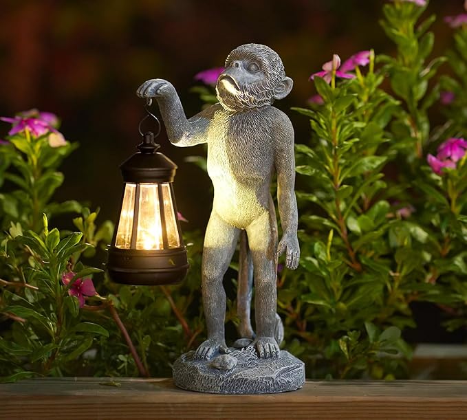 Garden Statue Monkey Figurine - Monkey Decor with Solar Powered Led Lights for Patio Lawn Balcony Yard - Ideal Gift for Women Moms Grandma Housewarming-VerdiqueGarden