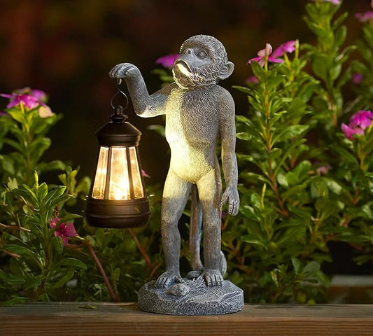 Garden Statue Monkey Figurine - Monkey Decor with Solar Powered Led Lights for Patio Lawn Balcony Yard - Ideal Gift for Women Moms Grandma Housewarming-VerdiqueGarden